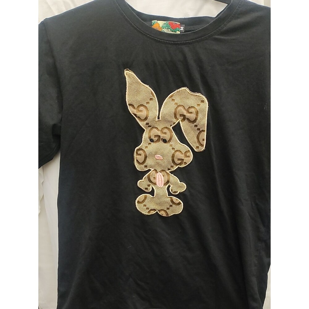 Black Short-Sleeve Tee with Tan Bunny Patch